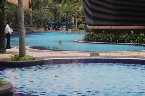 Outdoor pool, pool umbrellas