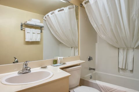 Combined shower/tub, eco-friendly toiletries, hair dryer, towels