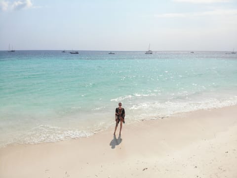 On the beach, white sand