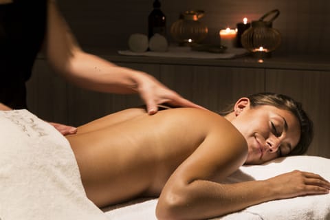 Sauna, spa tub, body treatments, body wraps, facials, massages