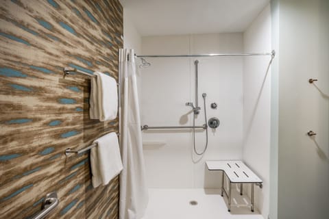 Separate tub and shower, hair dryer, towels