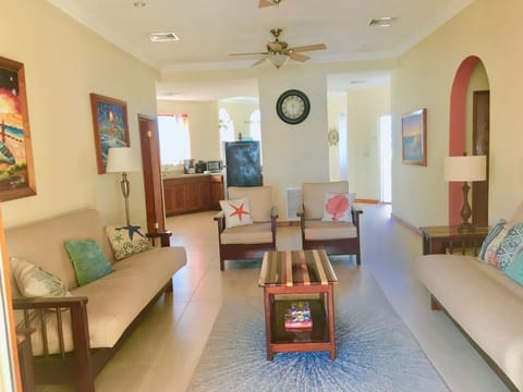 43-inch flat-screen TV with cable channels, TV, streaming services