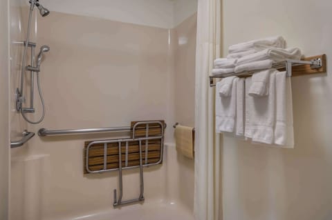 Standard Room, 1 King Bed, Accessible, Refrigerator & Microwave | Bathroom | Combined shower/tub, free toiletries, hair dryer, towels