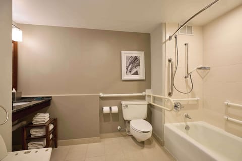 Room, 1 King Bed, Accessible (Hearing) | Bathroom | Combined shower/tub, free toiletries, hair dryer, bathrobes