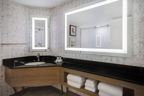 Combined shower/tub, free toiletries, hair dryer, towels