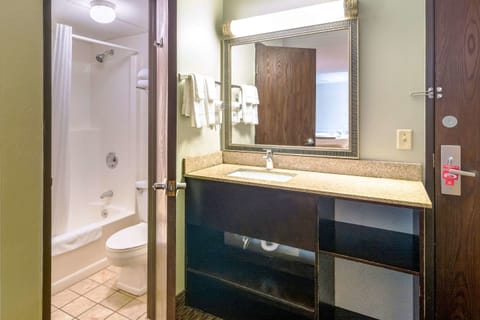 Combined shower/tub, hair dryer, towels