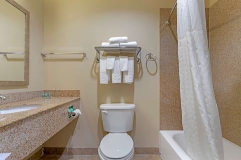 Standard Room, 2 Queen Beds, Non Smoking, Refrigerator & Microwave | Bathroom | Combined shower/tub, hair dryer, towels