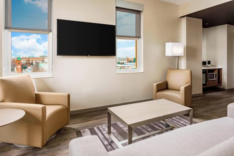 Suite, 2 Queen Beds, Corner | In-room safe, desk, blackout drapes, iron/ironing board