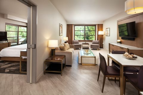 Presidential Suite, 1 Bedroom, Pool View | Living room | 49-inch LED TV with cable channels, TV