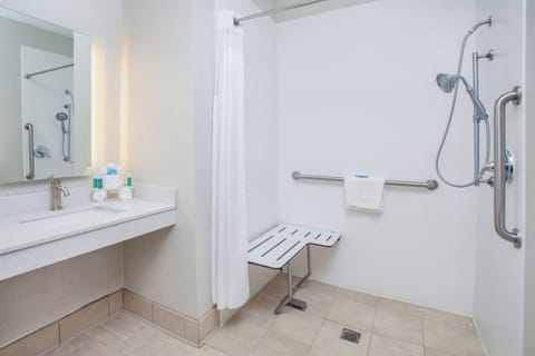 Standard Room, 1 King Bed, Accessible (Mobility Roll-In Shower) | Bathroom | Combined shower/tub, free toiletries, hair dryer, towels