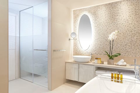 Shower, free toiletries, hair dryer, bathrobes
