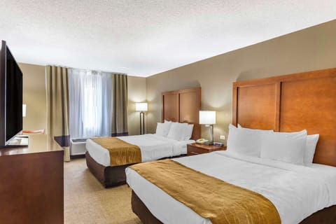 Standard Room, 2 Queen Beds, Non Smoking | In-room safe, desk, laptop workspace, blackout drapes