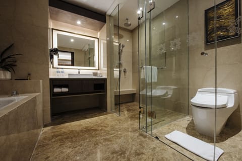 Suite | Bathroom | Shower, free toiletries, hair dryer, slippers