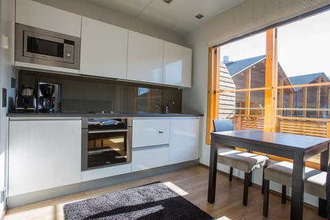 Studio with Sauna | Private kitchen | Fridge, microwave, oven, stovetop