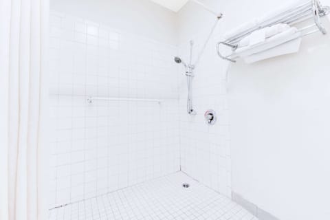 Combined shower/tub, hair dryer, towels