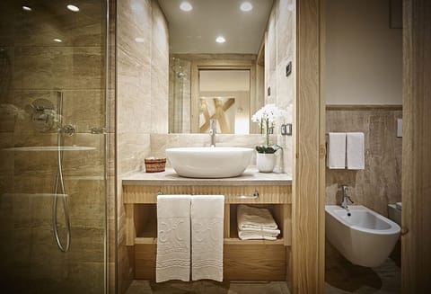 Junior Suite | Bathroom | Shower, free toiletries, hair dryer, bathrobes