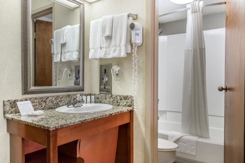 Combined shower/tub, hair dryer, towels