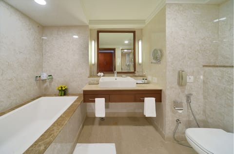 Suite | Bathroom | Shower, free toiletries, hair dryer, towels