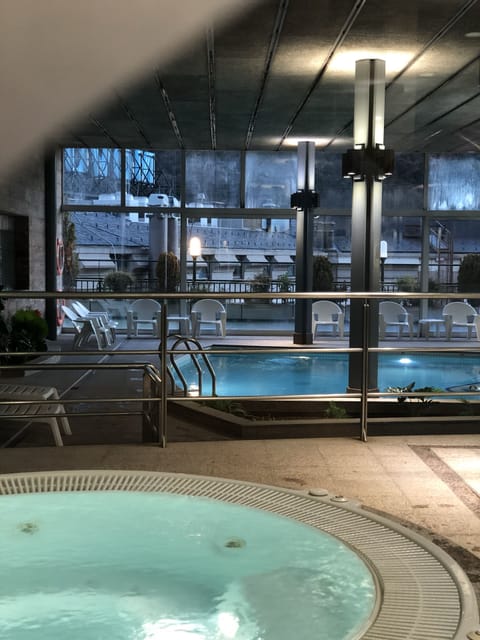 Indoor pool, open 10:00 AM to 1:30 PM, sun loungers