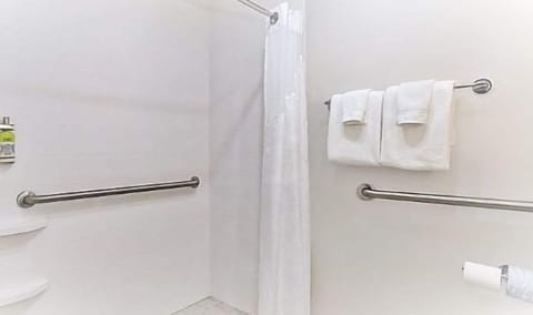 Combined shower/tub, hair dryer, towels