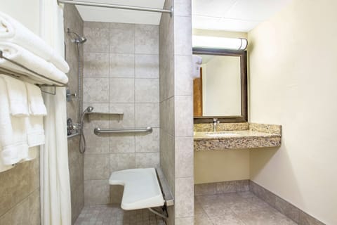 Combined shower/tub, hair dryer, towels