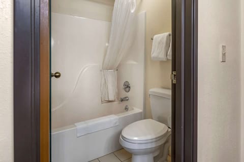 Combined shower/tub, free toiletries, hair dryer, towels