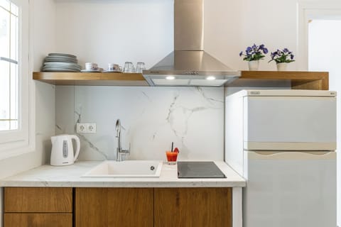 Family Apartment, 2 Bedrooms, Patio, Garden View | Private kitchenette | Fridge, stovetop, espresso maker, coffee/tea maker