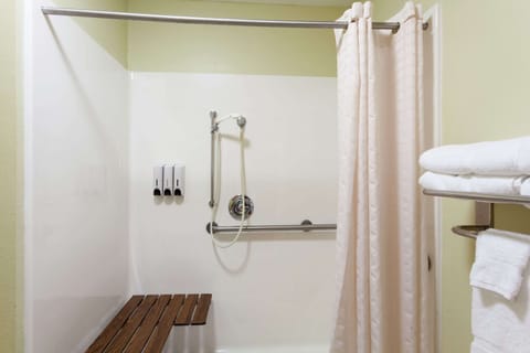 Combined shower/tub, hair dryer, towels