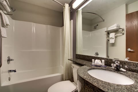 Combined shower/tub, eco-friendly toiletries, hair dryer, towels