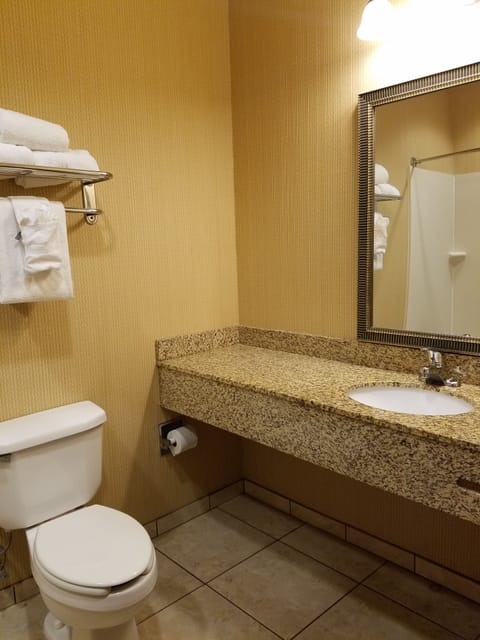 Combined shower/tub, hair dryer, towels