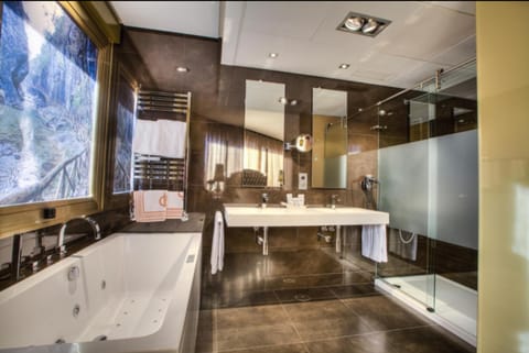 Suite | Bathroom | Shower, free toiletries, hair dryer, towels