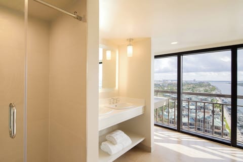 Junior Suite, 2 Queen Beds, Non Smoking, Bay View | Bathroom | Rainfall showerhead, designer toiletries, hair dryer, bathrobes