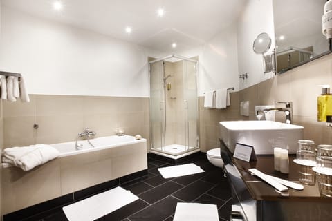 Suite, 2 Twin Beds, Bathtub | Bathroom | Eco-friendly toiletries, hair dryer, slippers, towels