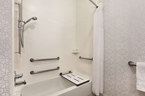 Combined shower/tub, free toiletries, hair dryer, towels