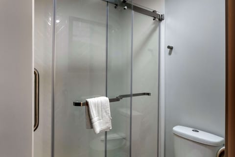 Combined shower/tub, hair dryer, towels