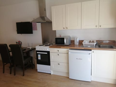 Fridge, microwave, oven, electric kettle