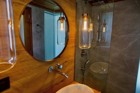 Deluxe Room, Sea View | Bathroom | Shower, hydromassage showerhead, free toiletries, hair dryer