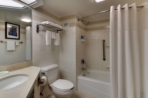 Combined shower/tub, eco-friendly toiletries, hair dryer, towels