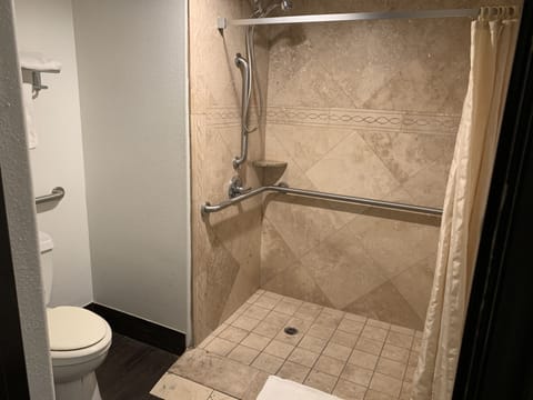 Queen Room - Disability Access/Non-Smoking | Bathroom | Combined shower/tub, hair dryer, towels