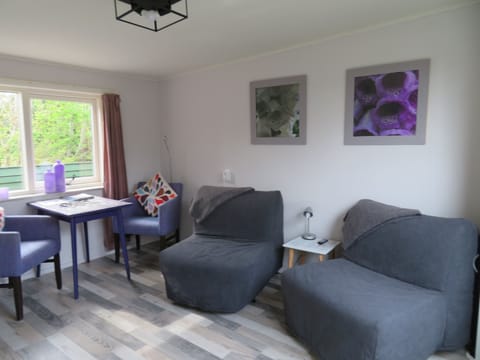 Standard Quadruple Room | Living area | Flat-screen TV, books