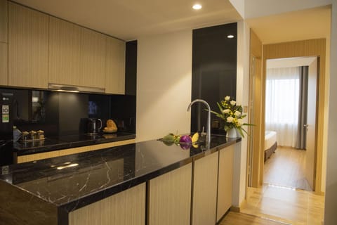 Standard Two-bedroom Apartment | Private kitchen | Fridge, electric kettle, paper towels