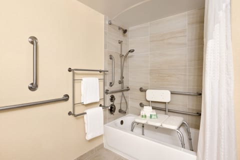 Combined shower/tub, free toiletries, hair dryer, towels