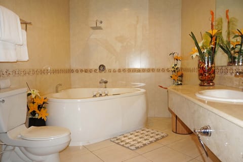 Suite | Bathroom | Combined shower/tub, free toiletries, hair dryer, towels