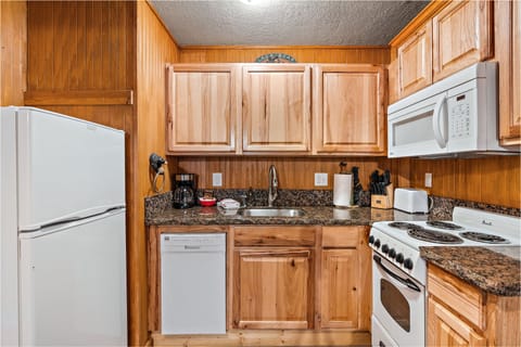 Black bear bungalow | Private kitchen | Fridge, microwave, oven, stovetop