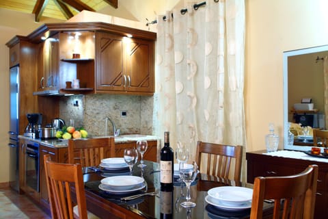 Family Villa, 3 Bedrooms, Private Pool, Sea View (Evelyn) | Private kitchen | Full-size fridge, oven, stovetop, espresso maker