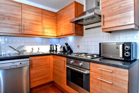 City Apartment, 1 King Bed with Sofa bed, City View | Private kitchen | Fridge, microwave, oven, stovetop