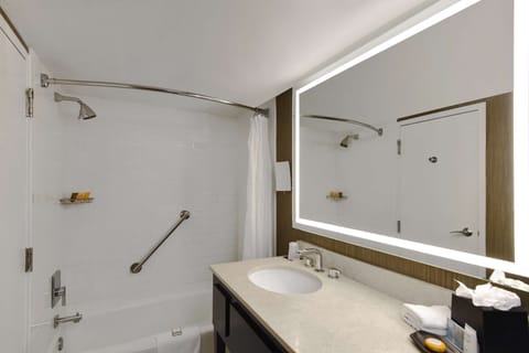 Combined shower/tub, deep soaking tub, rainfall showerhead