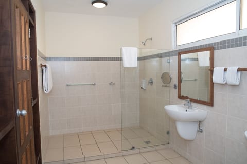 Shower, free toiletries, hair dryer, bidet