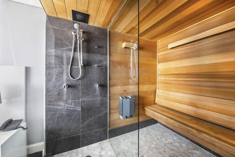 Sauna Suite | Bathroom | Designer toiletries, hair dryer, towels, soap