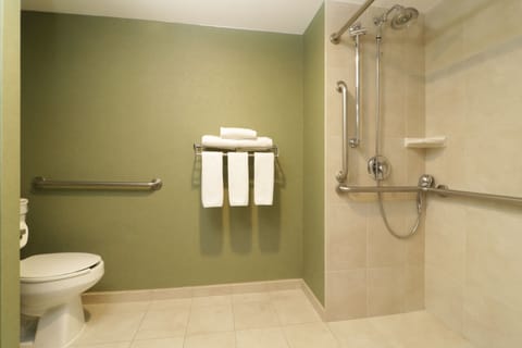 Combined shower/tub, hair dryer, towels